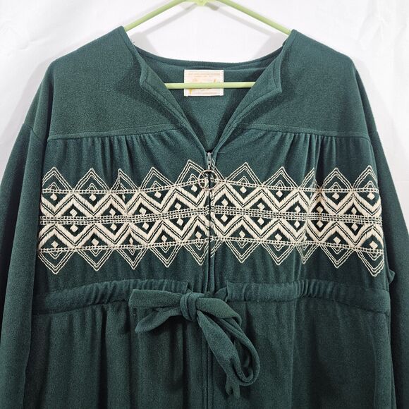 Vtg Say-Lu Velour Front Zip Robe Embroidered Tie Front Large? Green - Picture 2 of 6